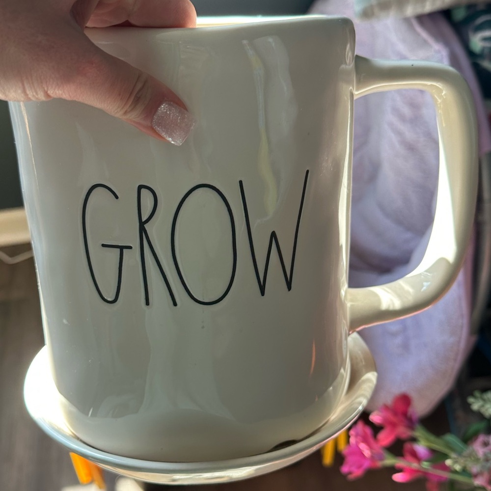 Rae Dunn White 'GROW' Ceramic Mug Planter